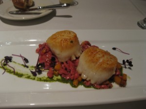 Scallops with beet spatzel