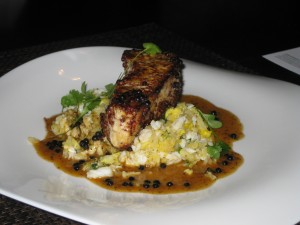Amberjack with Crab Rice and Asian Peppercorn sauce