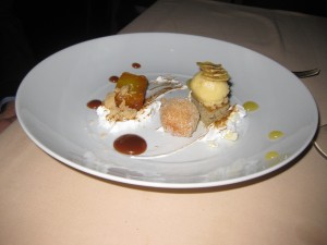CARAMELIZED PINEAPPLE ginger beignet, sarsaparilla, meringue, banana citrus sorbet-The American
