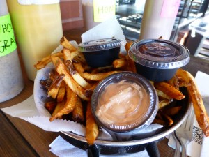 French fries with dipping sauces--Haus