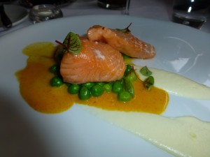Wild Salmon with pea, carrot and parsnip--Bluestem