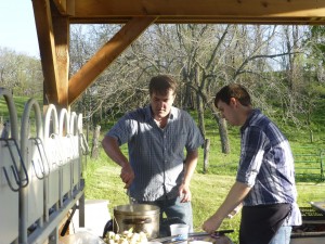 Ted and crew preparing dinner