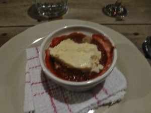 Strawberry-Rhubarb crisp with Bossa ice cream