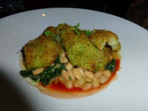 trout with white beans and arugula--Rosso