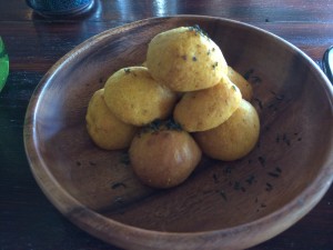 Cheddar encrusted olives--Preservation Market