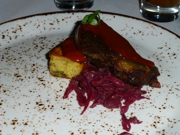 BBQ pork shoulder with cornbread pudding--Cleaver & Cork