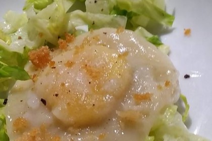 Quail egg, romaine and anchovy
