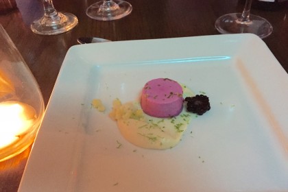 Corn pudding, beet, lime and blackberry