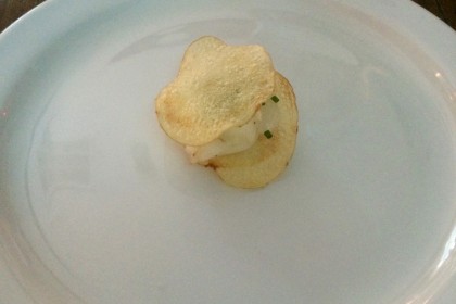 Potato chip, lardo and chive