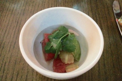 tomato ceviche, red onion, cilantro