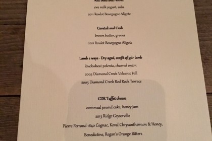 Chef Debbie Gold's dinner menu